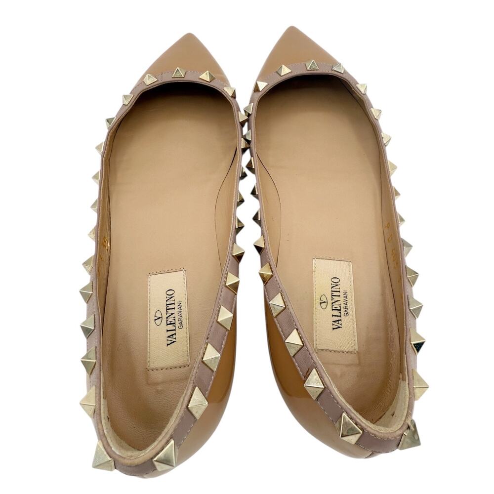 Valentino Garavani Rockstud Ballet Flat Shoes Nude Patent Leather Size 39 US 9 - Picture 5 of 15